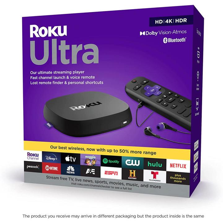 Roku Ultra 2022 4K/HDR/Dolby Vision Streaming Device and Roku Voice Remote Pro with Rechargeable Battery, Hands-Free Voice Controls, Lost Remote Finder, and Private Listening