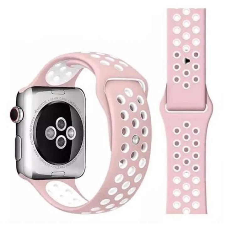 Tea Pink White Breathable Sports Watch Band Soft Silicon Strap With Anti Lost Lock For i