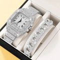 Luxury Rhinestone Watch Set for Women and Ladies Diamond Bracelet and Fashion Wristwatch Stainless Steel Business Style Watches. 