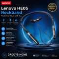 Lenovo HE05 Wireless Neckband Bluetooth 5.0 Headphone Wireless Headset With Heavy Bass Stereo Earphones High Quality Magnetic Attraction Intelligent Noise Reduction Cancelling Sports Headset. 