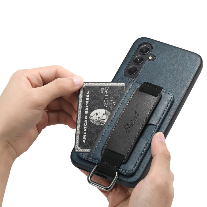 Applicable to Samsung A54a53 Card Phone Case A13 Back Cover A04S/14/24/34 Wrist Business Color Matching Leather Case