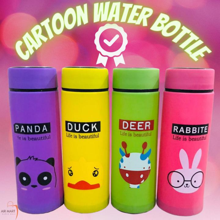 Simple Cartoon Design Glass Water Bottle For Kids, Leak Proof Reusable BPA Free Water Bottles 450ml, Flask for Beverages, Sports, Gym and Water (Multicolor, 1  Piece)
