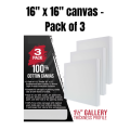 Pack of 3 - Square Canvases 16 x 16 For Painting, Canvas Boards, Canvas Panels, 100% Cotton Stretched Canvas , Framed Canvas, Small Canvas. 