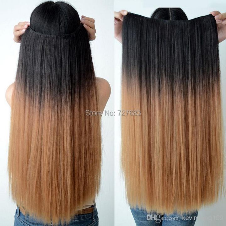 Clip-in Dip Dye Ombre Hair Extensions Black to Light brown  30 INCH