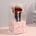 Acrylic Makeup Brush Holder With Pearls, Cosmetic Brush Case With Dustproof Lid, Countertop Brushes Holder. 