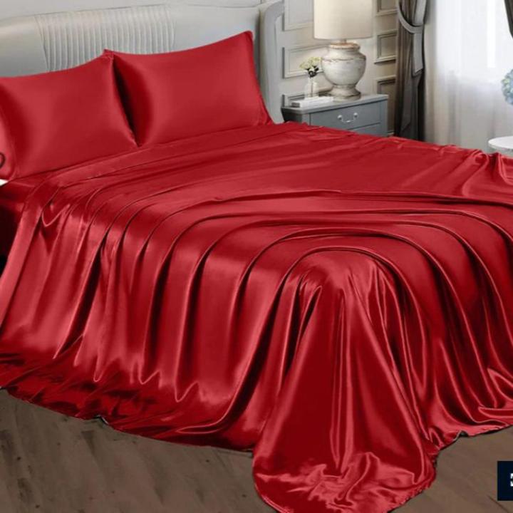 Silk Bedsheet Plain King Size, 3 Piece Printed Fancy Silk 1 Bed Sheet King Size with 2 Silk Pillow Covers, Silk Bed Sheet King Size Fancy has Soft and Luxurious Feel