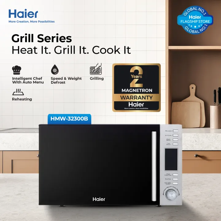 Haier%2032L%20/%20Grill%20MWO%20Series%20/%20HMW-32300B%20(Intelligent%20Chef%20with%20Auto%20Menu%20-%20%20Defrost%20Function%20-%20%20Speed%20&%20Weight%20Function)%20/%20Microwave%20Oven%20/%20Haier%20Warranty%20-%20Image%202