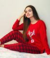 Red Colour Multi Funny Bunny Design Full Sleeves Ladies Night Suit For Womens (HN-03). By Fashion By Hania. 