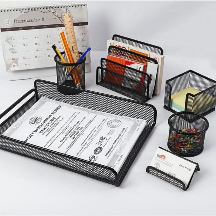 6 Pieces Office Stationery mesh metal desk table organizer set