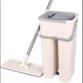Flat Mop Fiber Bucket With Reusable Mop Pads. 