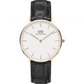 Daniel Wellington White Dial Black Leather Strap Watch For Men DW00100041. 
