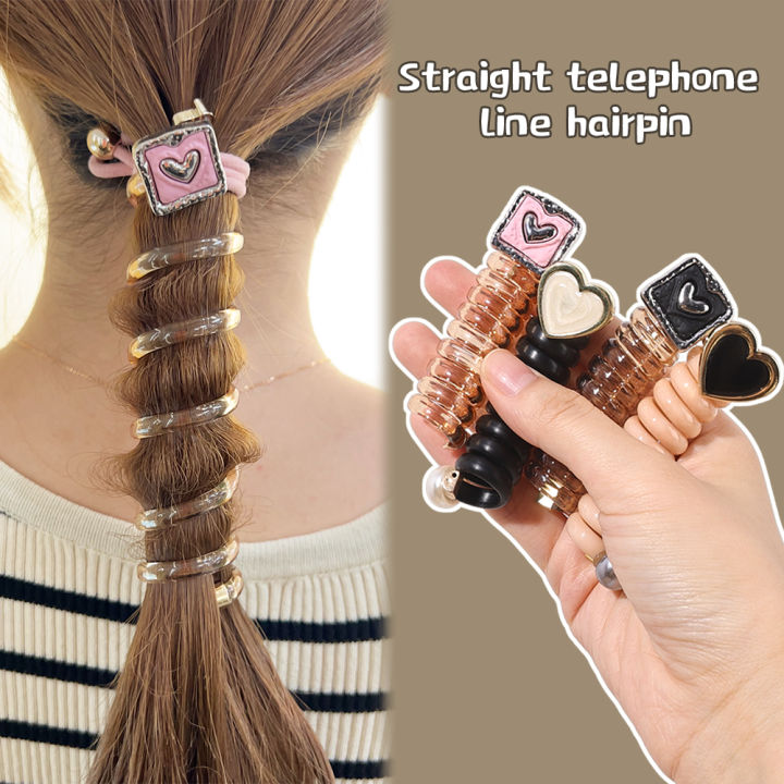 Love Straight Phone Line Hair Rope Women High Elasticity Durable Tie Ponytail Rubber Band Premium Feeling Headband Hair Decoration Leather Sleeve