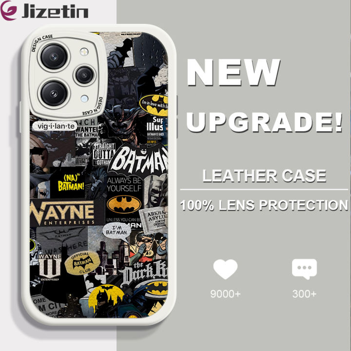 Jizetin for Redmi 12 Back Cover Batman Lambskin Texture PU Leather Back For Girls Boys Soft Phone Case