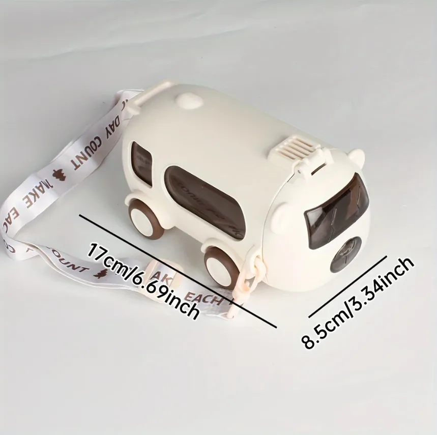 Imported 500ml Bus Water Bottle for Kids with Strap Sipper and Straw Leakproof BPA Free with Lock Water Bottle for School Kids Cute Bus Shaped Water Bottle for Girls and Boys