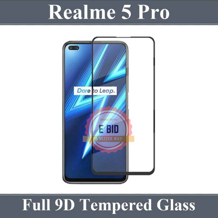 Realme 5 Pro Full Black 9D/5D/10D/11D/6D Tempered Glass Screen Protector Edge to Edge Full Glue Premium Quality Film For Realme 5 Pro