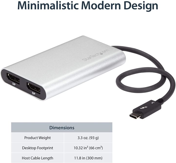 StarTech Thunderbolt 3 to Dual DisplayPort Adapter 4K 60Hz - Thunderbolt 3 Certified - Dual Monitor DisplayPort 1.2 Video Converter - Mac & Windows Compatible - Dual 4K DisplayPort (TB32DP2T) ORIGINAL UK ZONE
