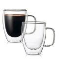 Double Wall Glass Coffee Mug 350ml| Double-Walled Glasses with Handle | Double Walled Glass Coffee Cups, Double Walled Insulated Glasses Thermal Coffee Glass. 