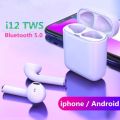 Dual i12 Mini Bluetooth Airpods Wireless Headset With Charging Doc For Android & all Phones Wireless Earbuds with Noise Cancelling Microphone. 