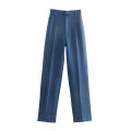 Women Suit Trousers High Waist Solid Color Straight Pants Fashion Casual Wide Leg Pants. 