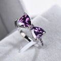 Wedding Engagement Party Bowknot Faux Amethyst Inlaid Finger Ring Bridal Jewelry. 
