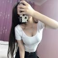 Inner baju baju tshirt Baju kemeja dada ketat Xiao-t-shirt lengan pendek t-shirt wanita ramping atasan kelab malam seksi berpakaian rendah garis leher besar halter belakang baju perempuan blouse korean style blouse. 