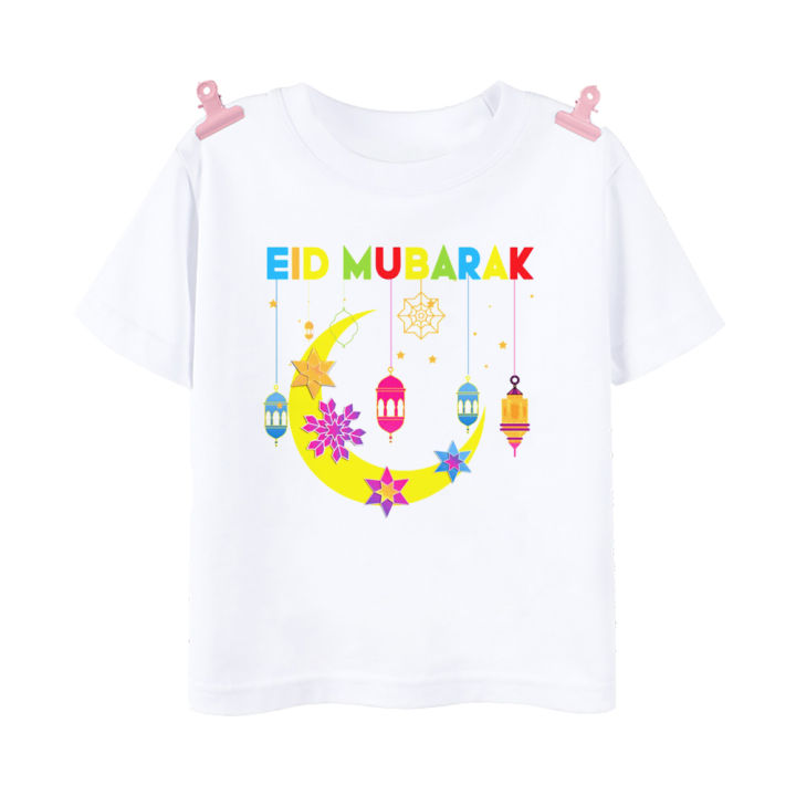 2023 Fashion Eid Mubarak Print Children's Clothes Girls T-shirt Eid Ramadan Kids T Shirt Short Sleeve Islamic Muslim Outfits Top