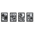4 Set Flower in Frame Wooden Wall Decor | 4 Panel Flowers Wall Hangings | 4 Pieces Floral Artworks Wall Hangings | Decor Ornaments for Home Hotel Living Room Bedroom Dining Room. 