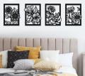 4-Piece Floral Wooden Wall Decor Set - Elegant Flower in Frame Art for Living Room, Bedroom & More. 