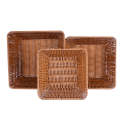 Plastic Woven Square Shape Basket Brown 3Pcs Set. 