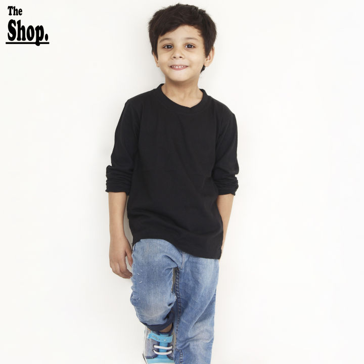 The Shop - Black Cotton Plain Full Sleeves T-Shirt For Boys & Girls Kids, 1 Year To 14 Years - FS-B1