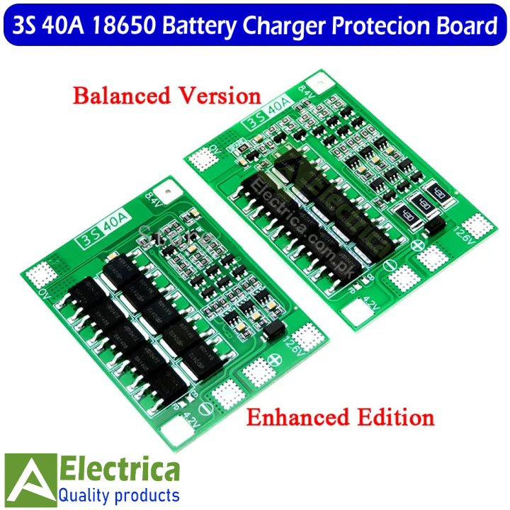 3S 40A Balanced & Enhanced BMS 11.1V to 12.6V 18650 Li-ion Lithium Battery BMS Protection Board With Balance Function 3s 40a bms by Electrica