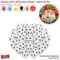 50 Pcs Polka Dot Latex 12 inch Round Balloons Multi Colors Helium Ballons For Birthday Party, Weddings, Anniversary, Bridal Shower, Baby Shower, Graduation Parties, Independence Celebrations, Farewell, Party Decor Available in Pack 50 Pcs. 