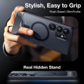 Sanptoch Magnetic Invisible Alloy Stand Phone Case For Samsung S24 S25 Ultra Plus For MagSafe Matte Translucent Anti-fingerprint Cover For S23 Ultra FE Military Drop Protection Casing. 