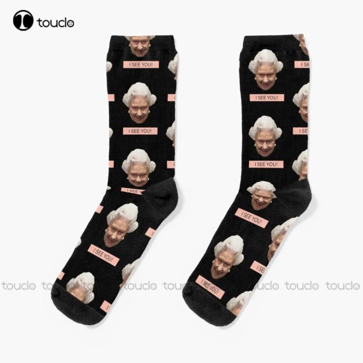 【Good-Love Store】Elizabeth See You Queen Elizabeth Socks Running Socks Womens 360° Digital Unisex Creative Funny Socks New Art