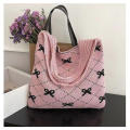 Polyester Crochet Tote Bag Soft Texture Knitted Handbag Bow Pattern Bag for Daily Use Market Shopping Beach Accessory Women's Fashion Casual Outing. 