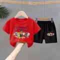 Anime PAW Team Children's Suit Boy Short Sleeve T-Shirt Shorts Summer Boy Cartoon Foreign Style Two-Piece Trend. 