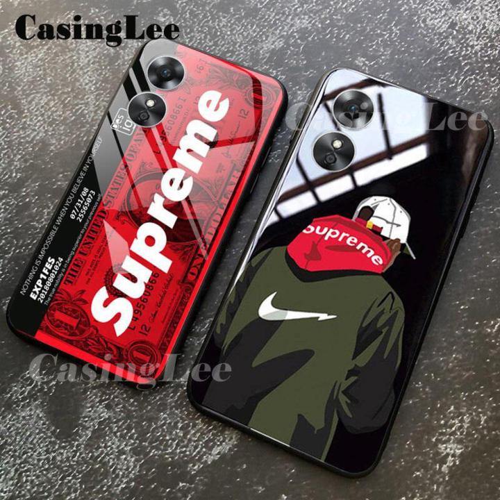 For OPPO A17K Case ?Tempered Glass Protector Back Mirror Phone Cases with SUP Design OPPO A17K Back Cover
