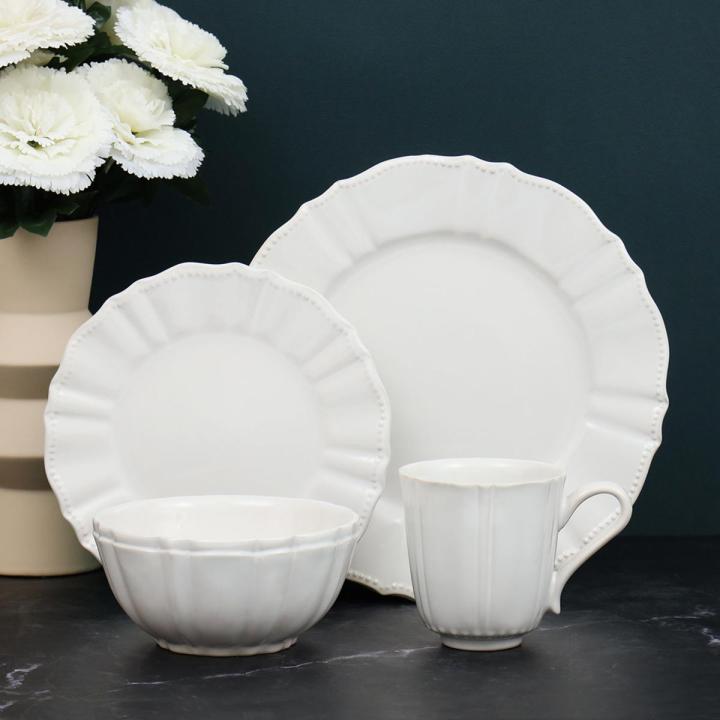White Ceramic Dinnerware/Dinner Set- 4 Persons Breakfast Set- 16Pcs Dining Set