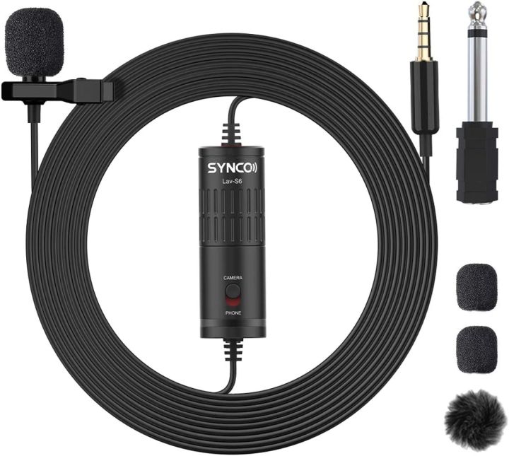 Lavalier%20Lapel%20Microphone,%20SYNCO%20Lav-S6%20Omnidirectional%20Clip-on%20Condenser%20Lav%20Mic%206M%20Cable%20for%20%C3%AEPh%C3%B4ne%20%C3%80ndr%C3%B4%C3%AEd%20Sm%C3%A0rtphone%20DSLR%20Camera%20Laptop%20Audio%20Recorder,%203.5mm%20TRS/TRRS%20Port%20-%20Image%206