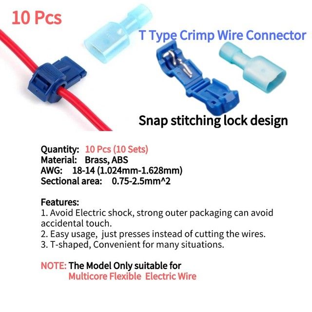 Wire Connectors Low Voltage T Tap Electrical Wire Connectors 3 Way Wire Connector T Type Solderless Cable Connection Terminals
