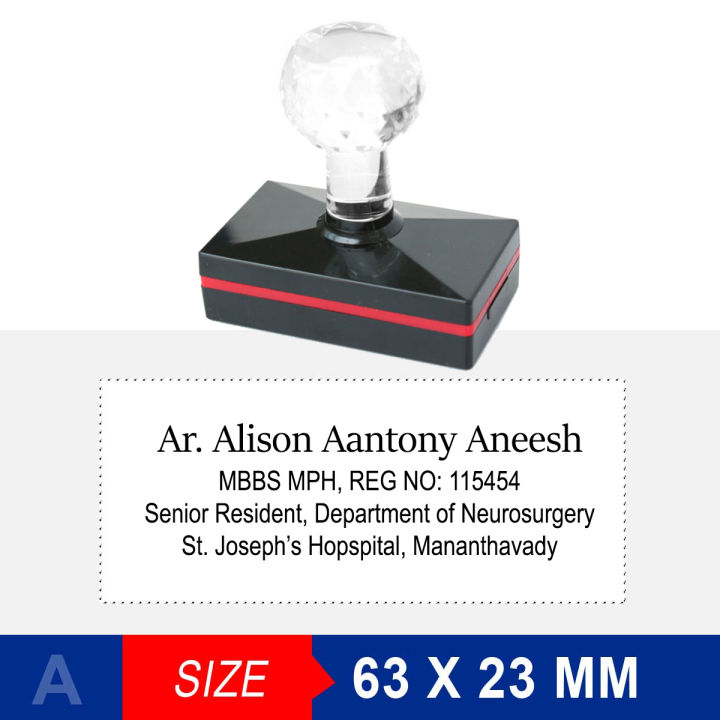 Pre-ink stamp for Doctors , Teachers with crystal Handle. Stamp Imprint area : 63mm x 23mm with 5 colors option