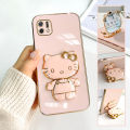 TA for OPPO A16E A16K Back Cover Hello Kitty Mirror Folding Bracket Luxury 6D Plating Case Soft Silicone Square Phone Case for Girls. 