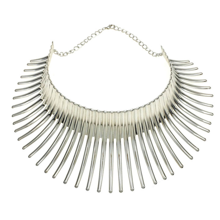 Women's Big African Necklace Indian Style Bending Alloy Big Thorn Statement Collar Choker Silver Color
