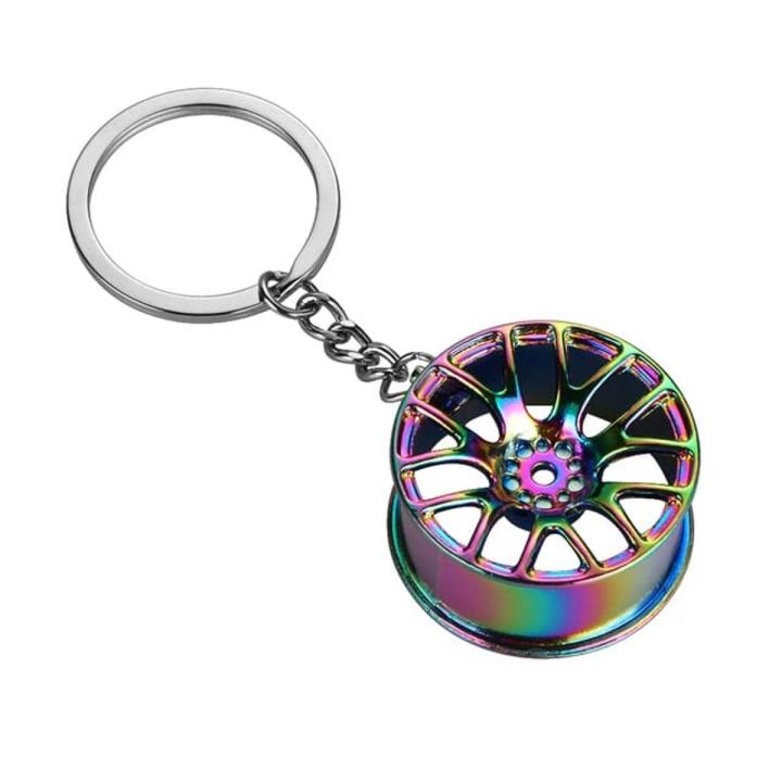 Styling Car Key Ring Zinc Alloy Tire Wheel design Key Chain - Rainbow Colour