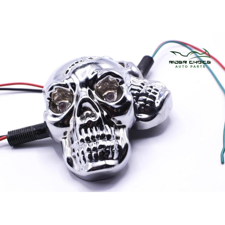 Skull Head LED Turn Signal Indicators 2 Pcs for Motorcycle Universal