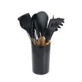 12Pcs-Silicone Kitchenware Set Kitchen Utensils Cooking Sets Non-stick Spatula Silicone Kitchen Tools with Wooden Handle Heat Resistant Non-Toxic BPA Free. 