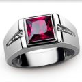 CHUHAN New Red Green Stone Ring for Men Women Square Zircon Rings Stainless Steel Fashion Male Ring Accessories. 