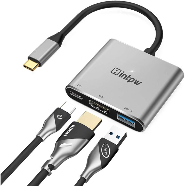 INTPW USB C to HDMI Adapter 4K for Ma Book Pro, Nintendo Switch HDMI Adapter Hub Dock with USB 3.0 Port, Type-C PD Charging Port Space Grey Model  ID505