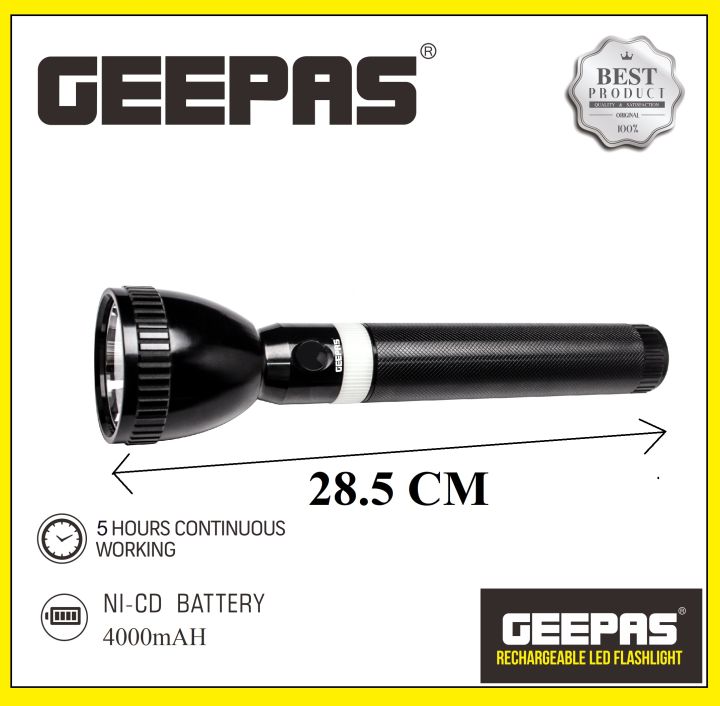 Original%20Geepas%20Rechargeable%20LED%20Flashlight%20287mm-%20Hyper%20Bright%20White%20with%204-5%20Hours%20Working%20&%202500mAh%20Battery%20%7C%20Ideal%20for%20Patrolling,%20Trekking,%20Emergency%20Power%20Cut%20(%202%20Years%20Warranty%20)%20-%20Image%202