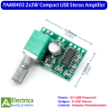 PAM8403 Audio Amplifier Board PAM8403 Small Module – DC 5V 2-Channel USB Digital Audio Amplifier 2×3W with Volume Potentiometer for Speakers, DIY Audio by Electrica. 